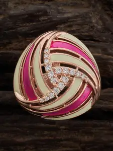 Kushal's Fashion Jewellery Rose Gold-Plated CZ-Stone Studded Floral Finger Ring