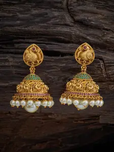 Kushal's Fashion Jewellery Red & Green Classic Jhumkas Earrings