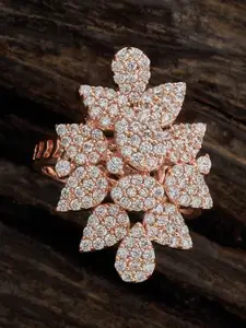Kushal's Fashion Jewellery Rose Gold-Plated CZ-Stone Studded Floral Finger Ring