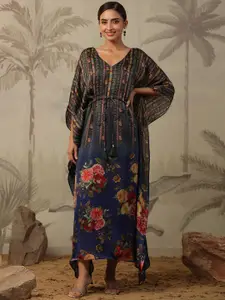 SCAKHI Floral Printed Kaftan Maxi Ethnic Dresses