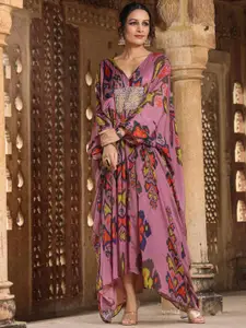 SCAKHI Ikat Printed Sequinned Kaftan Maxi Ethnic Dresses