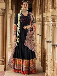 SCAKHI Embellished Sequinned A Line Maxi Ethnic Dresses With Dupatta