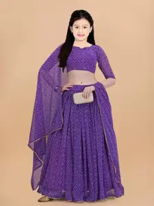 BAESD Girls Purple Printed Semi-Stitched Lehenga & Unstitched Blouse With Dupatta