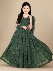 BAESD Girls Green Printed Semi-Stitched Lehenga & Unstitched Blouse With Dupatta