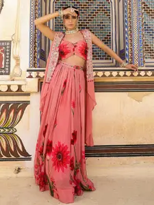 SCAKHI Printed Mirror Work Ready To Wear Lehenga & Choli