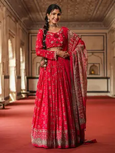 SCAKHI Embellished Mirror Work Ready to Wear Lehenga & Blouse With Dupatta