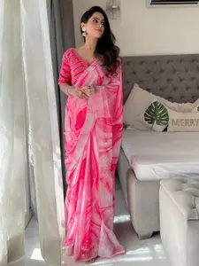 Anouk Pink & Pink Abstract Printed With Embroidered Border Saree