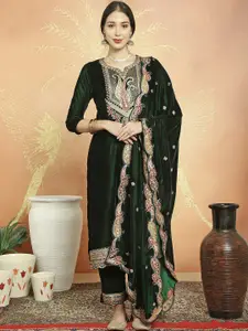Stylee LIFESTYLE Green Embroidered Velvet Unstitched Dress Material