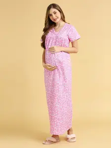 MomToBe Printed Maxi Maternity Maternity Nightdress