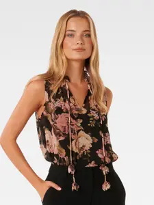Forever New Floral Printed Tie-Up Neck Sleeveless Blouson Top