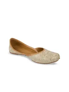 Ta Chic Women Gold-Toned Ethnic Mojaris with Embroidered Flats