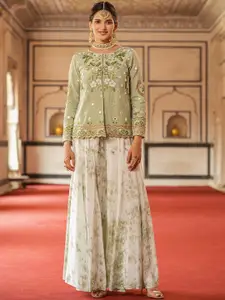 SCAKHI Embroidered Top With Palazzos