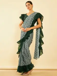 Soch Geometric Printed Ready to Wear Saree With Ruffled Border