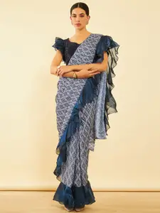 Soch Geometric Printed Pure Crepe Ruffled Ready to Wear Saree