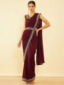 Soch Maroon Beads and Stones Ready to Wear Saree
