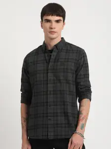 THE BEAR HOUSE Men Green Slim Fit Checked Casual Shirt