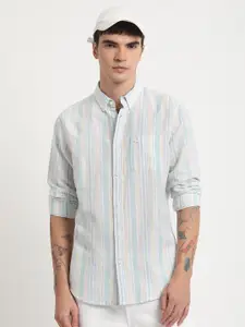 THE BEAR HOUSE Striped Slim Fit Cotton Linen Casual Shirt