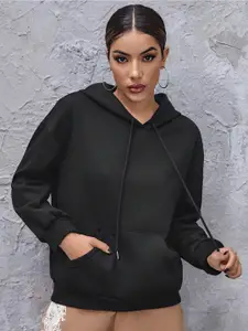 KALINI Women Black Hooded Sweatshirt