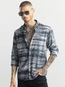 Snitch Grey Classic Slim Fit Tie and Dye Printed Casual Shirt