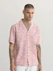 Snitch Men Pink Classic Ethnic Printed Cotton Casual Shirt