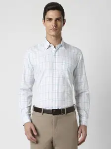 Peter England Men White Checked Formal Shirt