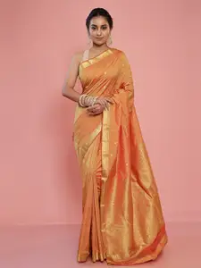 AllSilks Orange Pure Silk Kanjeevaram Saree