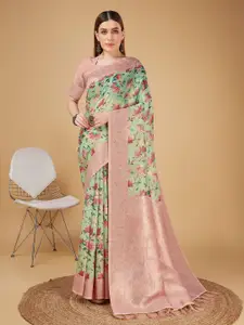 Mitera Sea Green Silk Cotton Designer Banarasi Saree