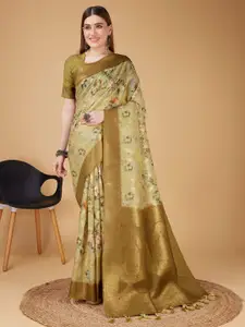 Mitera Mustard Silk Cotton Designer Banarasi Saree