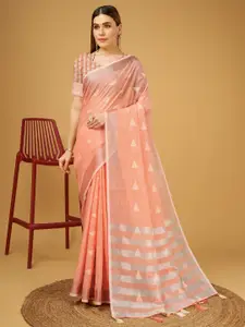 Mitera Peach-Coloured Linen Blend Designer Saree