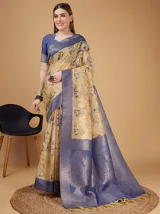 Mitera Navy Blue Silk Cotton Designer Banarasi Saree