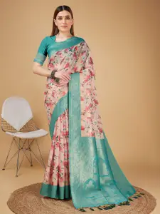 Mitera Teal Silk Cotton Designer Banarasi Saree