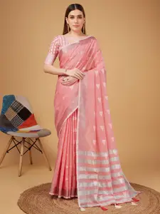 Mitera Peach-Coloured Linen Blend Designer Saree