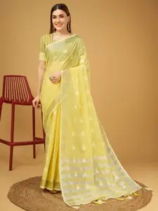 Mitera Yellow Linen Blend Designer Saree