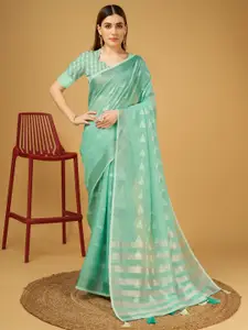 Mitera Sea Green Linen Blend Designer Saree
