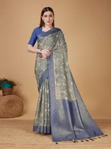 Mitera Blue Silk Cotton Designer Banarasi Saree