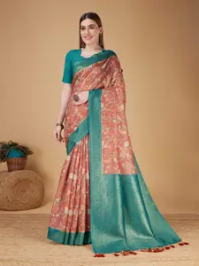 Mitera Orange Silk Cotton Designer Banarasi Saree