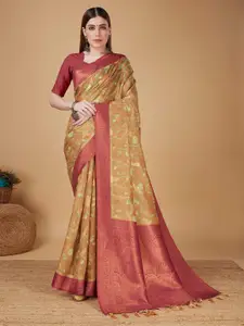 Mitera Mustard Silk Cotton Designer Banarasi Saree