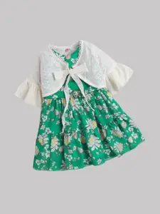 The Magic Wand Girls Floral Printed Fit & Flare Dress With Shrug