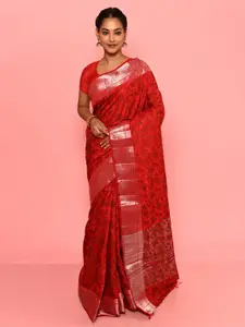 AllSilks Red Silk Blend Saree