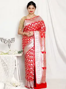 AllSilks Red Silk Blend Banarasi Saree
