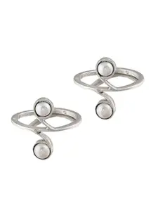 Unniyarcha Set Of 2 925 Sterling Silver Pearl-Beaded Toe Rings