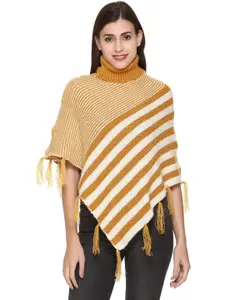 BAESD Striped Turtle Neck Woollen Poncho Sweater