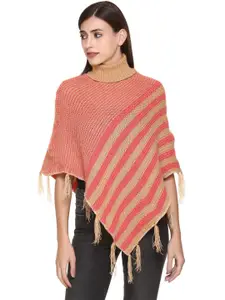 BAESD Striped Turtle Neck Woollen Poncho Sweater