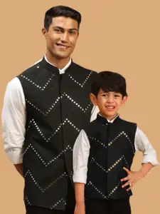 VASTRAMAY Chevron Mirror Work Embroidered Slim-Fit Nehru Jackets