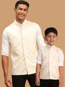 VASTRAMAY Chevron Mirror Work Embroidered Slim-Fit Nehru Jackets