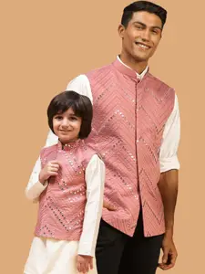 VASTRAMAY Chevron Mirror Work Embroidered Slim-Fit Nehru Jackets