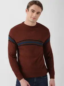 Peter England Casuals Striped Crew Neck Long Sleeves Pure Acrylic Pullover Sweater