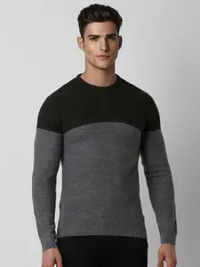 Peter England Casuals Colourblocked Round Neck Pure Acrylic Pullover