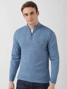 Peter England Casuals Self Designed Mock Collar Pure Acrylic Sweater