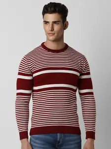 Peter England Casuals Striped Crew Neck Pure Acrylic Pullover